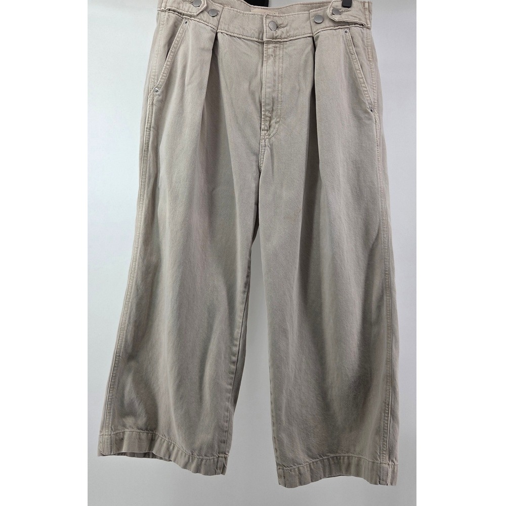 Universal Thread Women Size 8R Cropped Wide Leg Trouser Cream Relaxed Adjustable